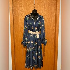 Zara blue whimsical belted shirt dress, size small